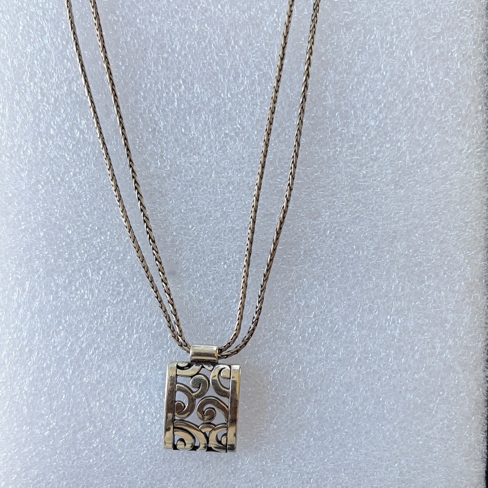 Brighton Silver Tone Scroll Rectangle Pendant Nec… - image 1